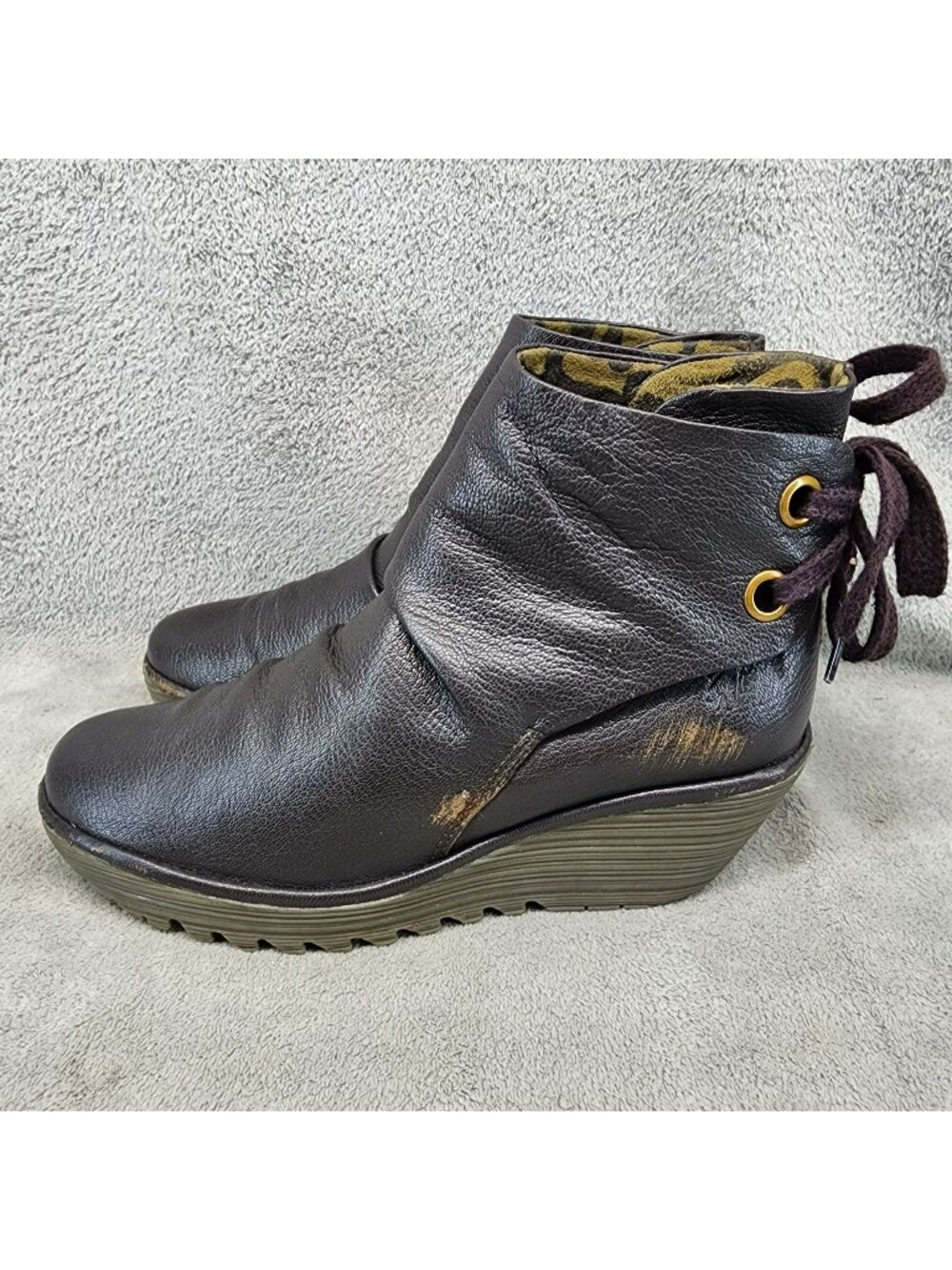 Fly London Shoes Womens Size EU 41 US 10 Yama Brown Leather Wedge Boots *Read*
